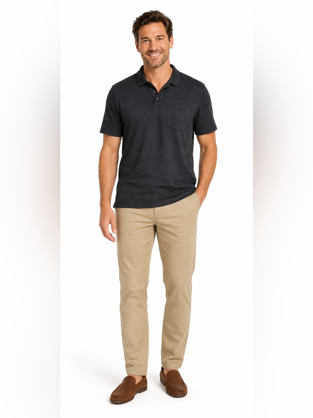 VAN HEUSEN FLEX CLASSIC FIT MENS SHORT SLEEVE GRAT POLO FRONT POCKET SIZE SMALL